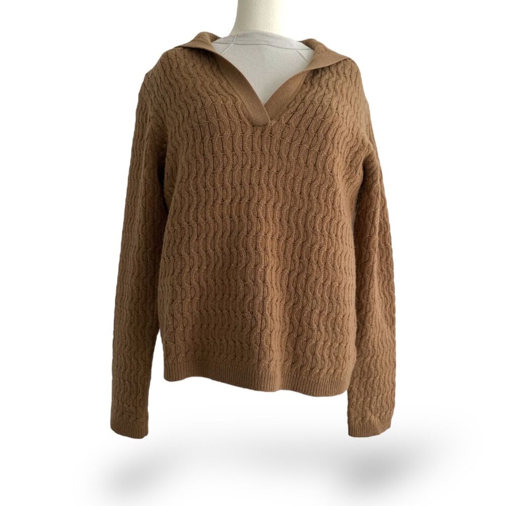 THEORY Wool/Cashmere‎ Cable Knit Sailor V-Neck LS Wm Sweater Sz Lrg EUC